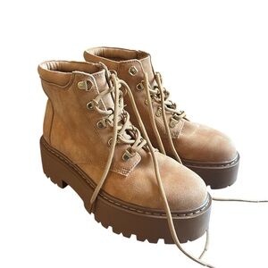 H&M Brown Lace-Up Women's Ankle Platform Boots - Size 7